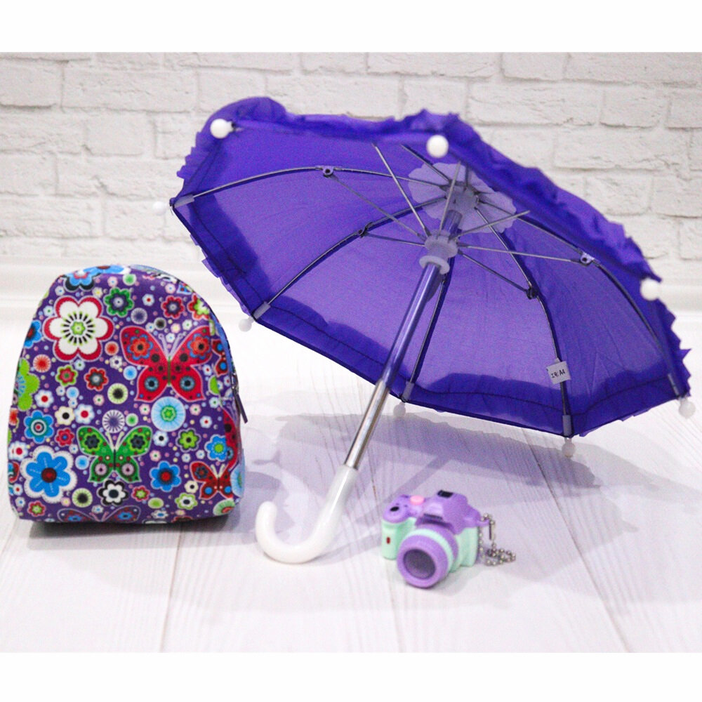 Комплект аксессуаров для кукол (рюкзак+зонт+фотоаппарат), фиолетовый