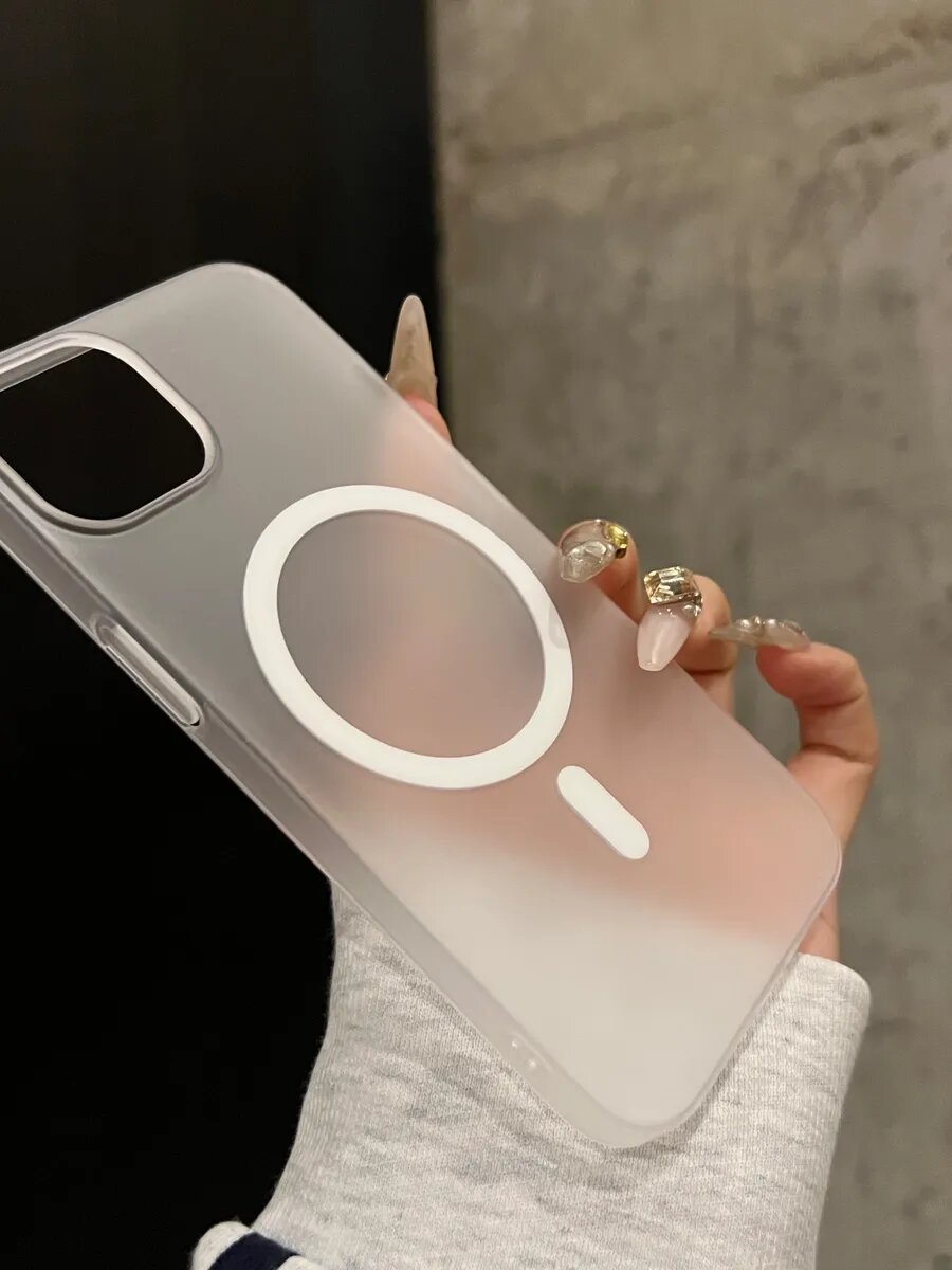 Чехол О'кейси, для iPhone 13, 14, MagSafe, силиконовый, серый/прозрачный — фото 1