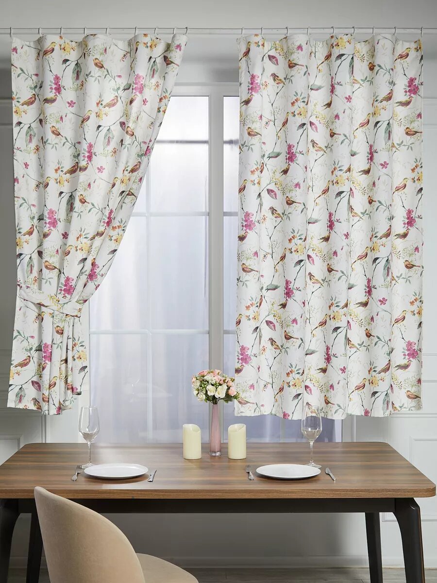 Шторы SANPA HOME. короткие с рисунком для кухни 150х180 см-2шт шторная лента