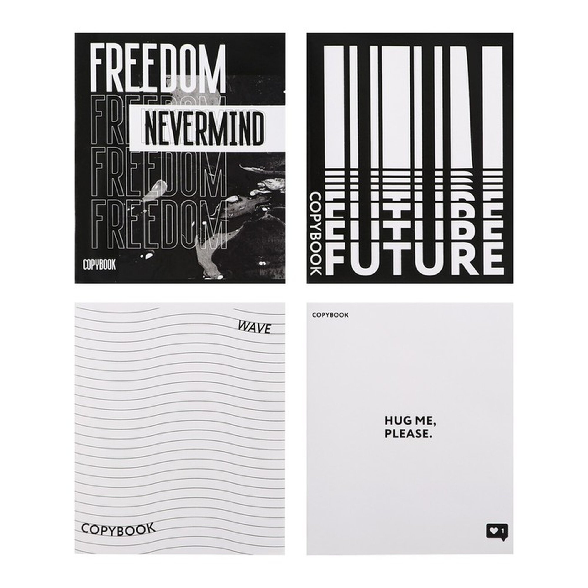 Комплект тетрадей из 4 штук, 48 л в клетку Calligrata "Black and White", обложка мелованная бумага (серые листы) — фото 1