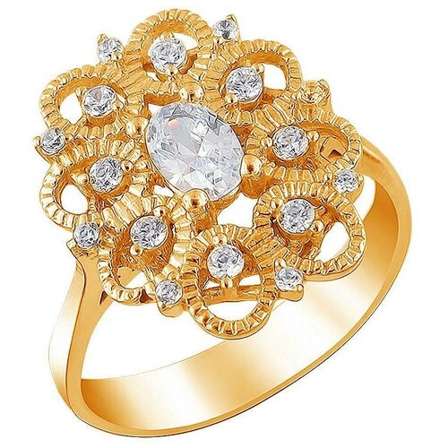 фото Эстет кольцо с 17 фианитами из серебра с позолотой 01к1511427а, размер 17
