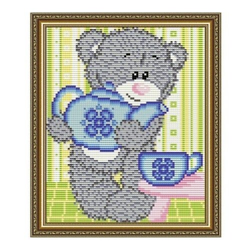 фото Алмазная мозаика мишка с чайником, картина стразами арт соло 20x24.6 см. art solo