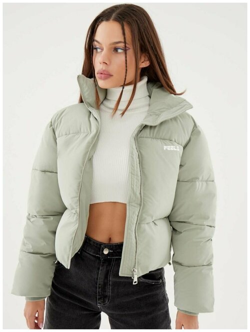 Куртка  FEELZ, женская зимняя, укороченная, подкладка, размер XS, зеленый
