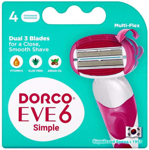 Dorco Eve 6 Simple / Shai Sweetie cменные кассеты, 4 шт., с 4 сменными лезвиями в комплекте