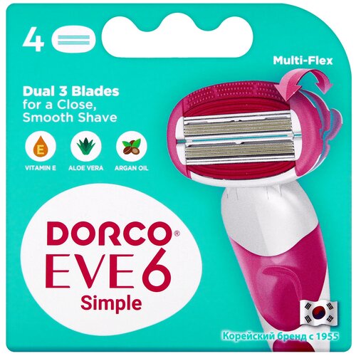 Dorco Eve 6 Simple / Shai Sweetie cменные кассеты, 4 шт., с 4 сменными лезвиями в комплекте станок бритвенный женский dorco eve 6 simple lsxa1002 3 3 лезвий 1 станок 2 сменные кассеты