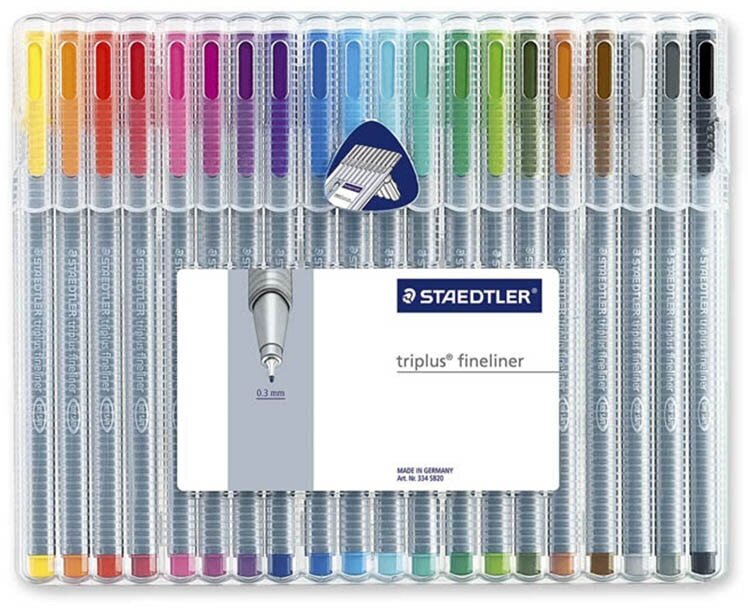 Набор ручек капиллярных Staedtler Triplus, 20 цветов, пластиковый пенал-подставка 20 цветов