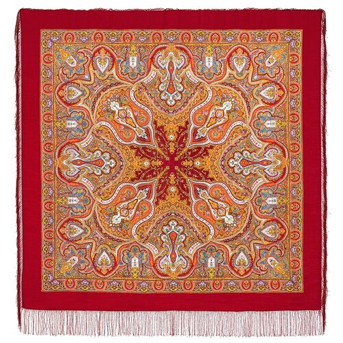 Шерстяной платок Павловопосадские платки Испанский 5, красный, 146 х 146 см
