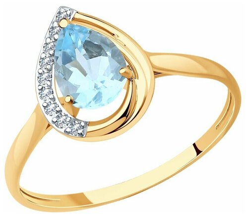 Кольцо Diamant online, золото, 585 проба, топаз, фианит, размер 18