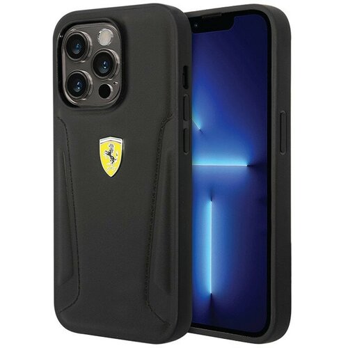 Чехол для iPhone 14 Pro Max Ferrari Leather Stamped sides Hard Black (Magsafe) (FEHMP14XRBUK)