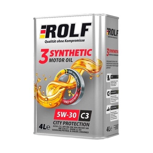 фото Синтетическое моторное масло rolf 3-synthetic 5w-30 c3, 4 л
