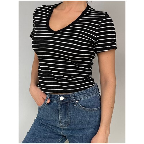 фото Топ dorizori топ в полоску женский l черный