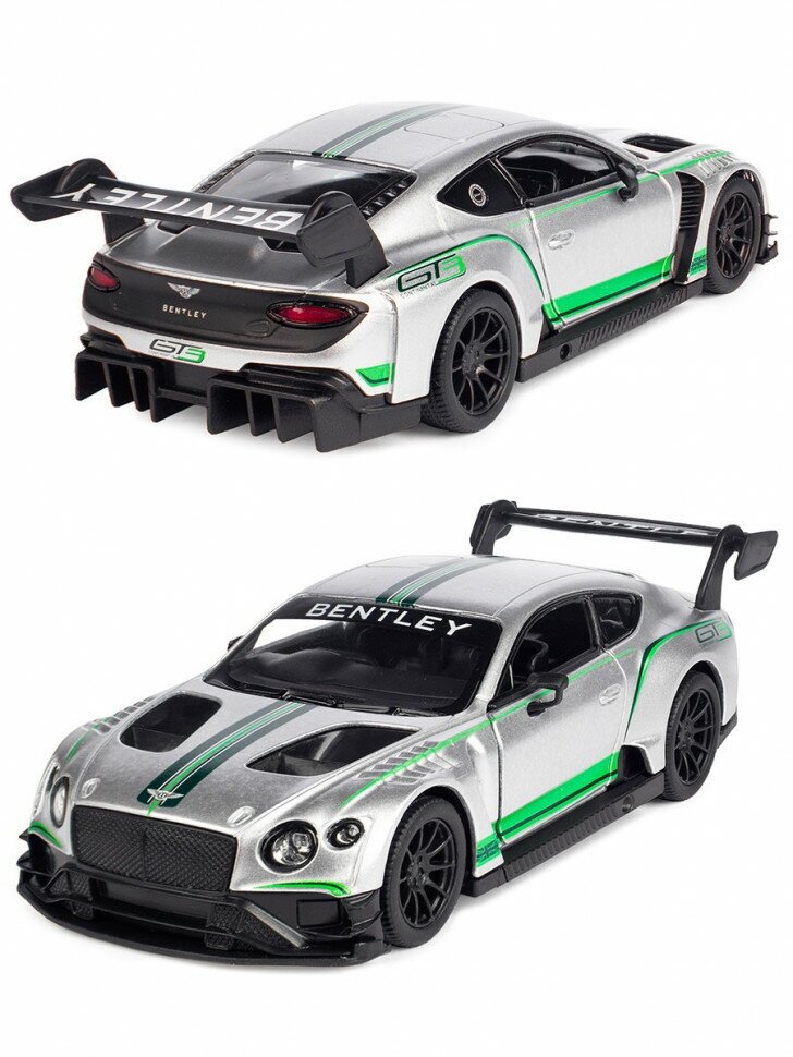 Металлическая машинка Kinsmart 1:38 «Bentley Continental GT3» инерционная, серебристая KT5417D-4