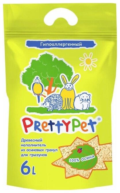 PrettyCat наполнитель осиновый для грызунов и птиц, 6 л - фотография № 2