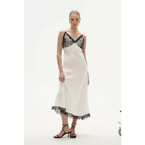 фото Платье-комбинация toptop, вискоза, в бельевом стиле, прилегающее, миди, размер m, белый