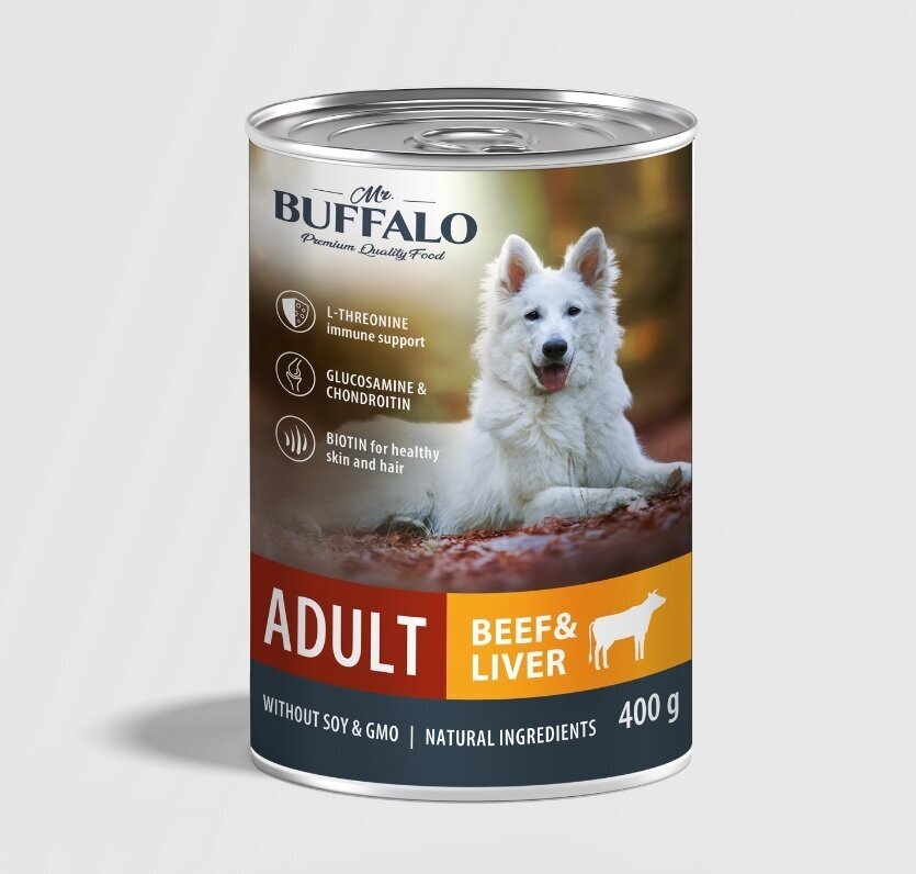 Баффало Mr.Buffalo Adult Dog 6 шт по 400г говядина и печень консервы для собак