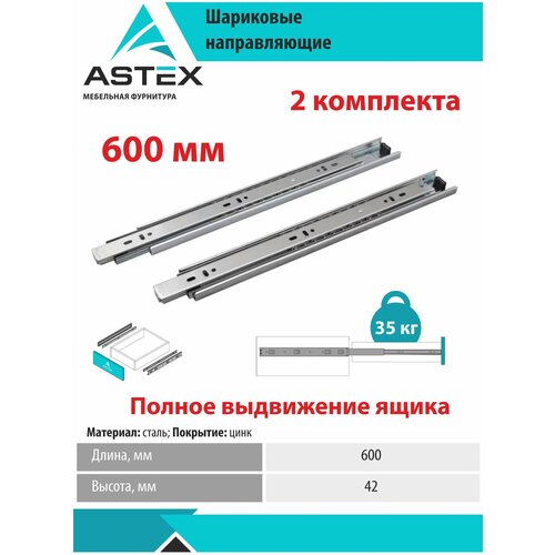 Направляющие шариковые ASTEX, 45-600, 2шт