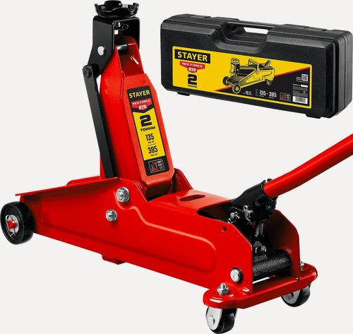 Изображение товара Подкатной домкрат с увеличенным подъемом в кейсе, R-28 2т 135-385мм, RED FORCE STAYER 43156-2-K