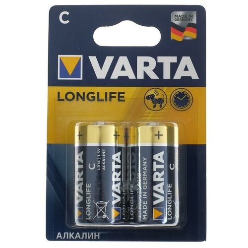 Батарейка алкалиновая Varta LongLife, C, LR14-2BL, 1.5В, блистер, 2 шт. батарейка алкалиновая c baby lr14 varta longlife power 1 шт