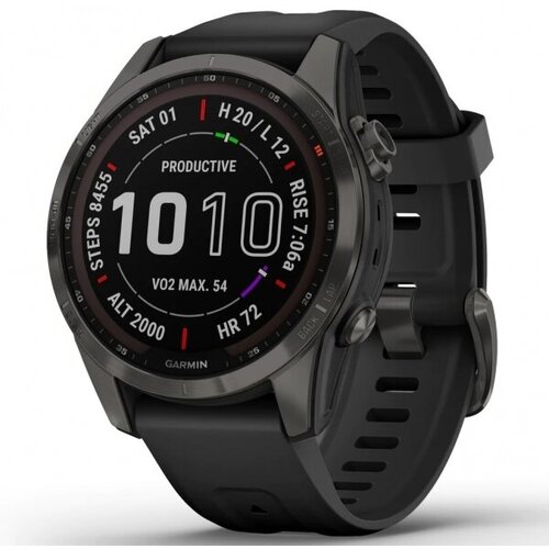 Garmin Fenix 7s Sapphire Solar титановый угольно-серый DLC с силиконовым ремешком черный 6999000₽
