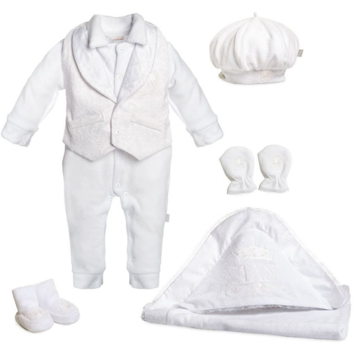 фото Комплект одежды для мальчиков, комбинезон и шапка и пинетки и рукавицы, нарядный стиль, размер 62, белый  tigres x andre tan