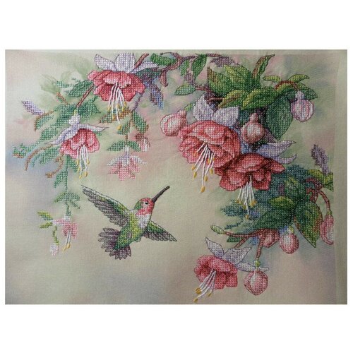 фото Dimensions набор для вышивания крестиком hummingbird and fuchsias (колибри и фуксии) 36 х 30 см (13139)