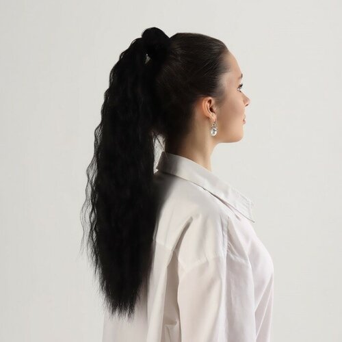 Хвост накладной, волнистый волос, на резинке, 60 см, 100 гр, цвет чёрный(#SHT3) хвост накладной для волос 80 см темный бежевый