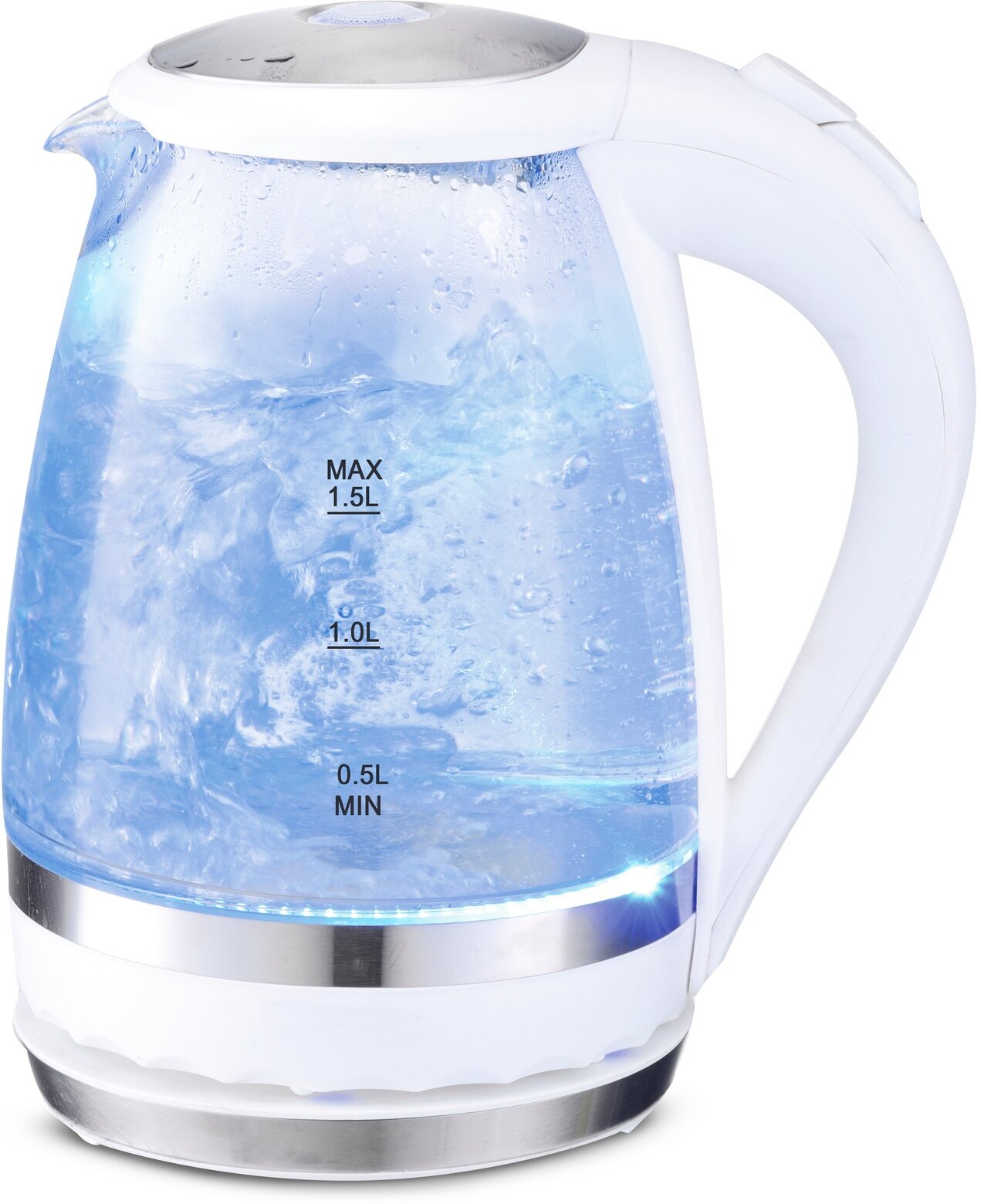 Чайник электрический 1,5 л. стеклянный Kamille KM-1701A (белый) с синей LED подсветкой