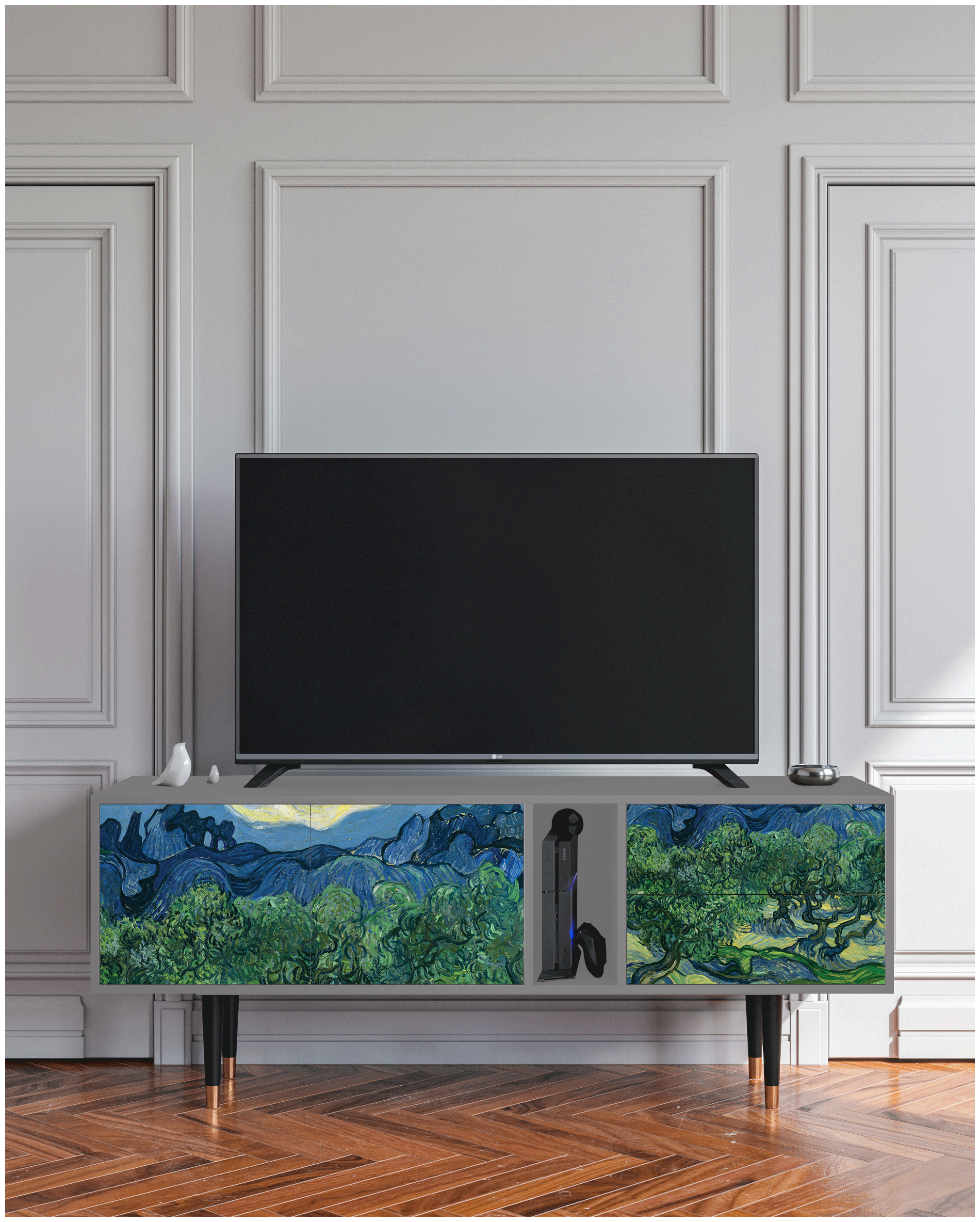 ТВ-Тумба - STORYZ - T1 The Oil Trees by Van Gogh, 170 x 69 x 48 см, Серый