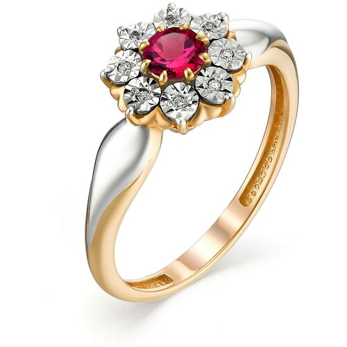 фото Алькор кольцо с рубином и бриллиантами из красного золота 13101-103, размер 18