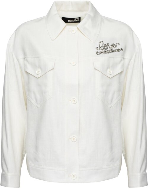 куртка  LOVE MOSCHINO, демисезон/лето, средней длины, силуэт прямой, без капюшона, размер 44, белый