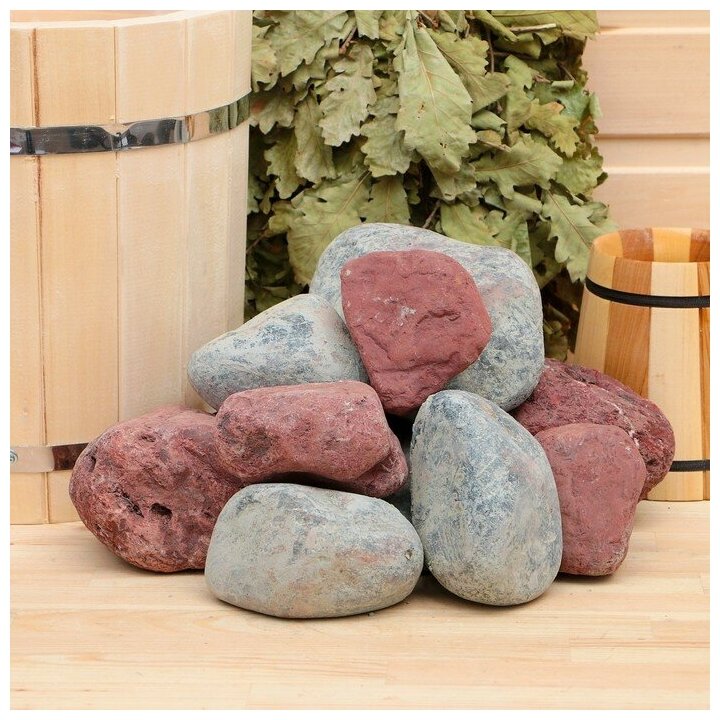 Камень для бани "Дуэт" яшма и серпентинит, 20 кг, обвалованный - фотография № 2