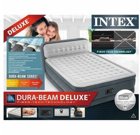 INTEX Надувная кровать с насосом Ultra Plush Heardboard 152*236*86 см 64448