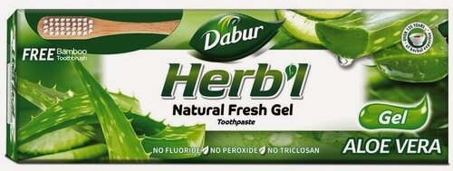 Изображение товара Dabur Herb'l зубная паста ALOE VERA Natural Fresh Gel /Хербл алоэ (Алое) вера, Натуральный освежающий гель (зубная щетка в подарок)/ Дабур)/ 150 г.
