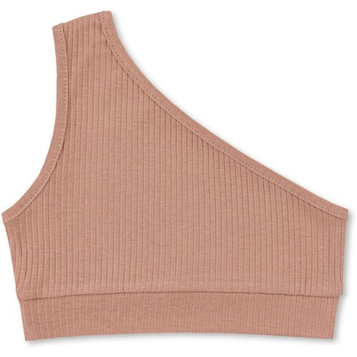 фото Топ для девочки,на одно плечо - коричневый светлый - без рисунка , размер 140-146 юлала