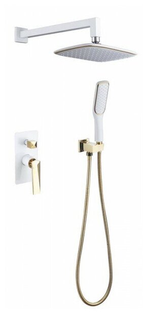 Смеситель встроенный Venturo + верхний душ + ручной душ белый-золото Boheme 384-W.
