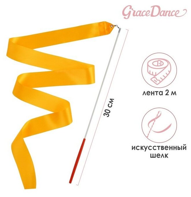 Grace Dance Лента для художественной гимнастики с палочкой Grace Dance, 2 м, цвет оранжевый