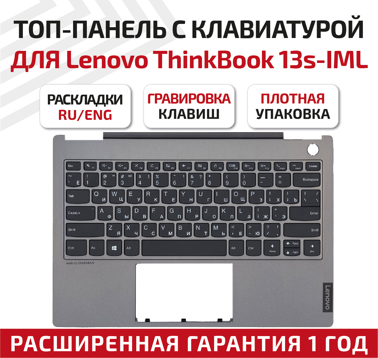 Клавиатура (keyboard) 5CB0W44318 для ноутбука Lenovo ThinkBook 13s-IML, топкейс, серебристый