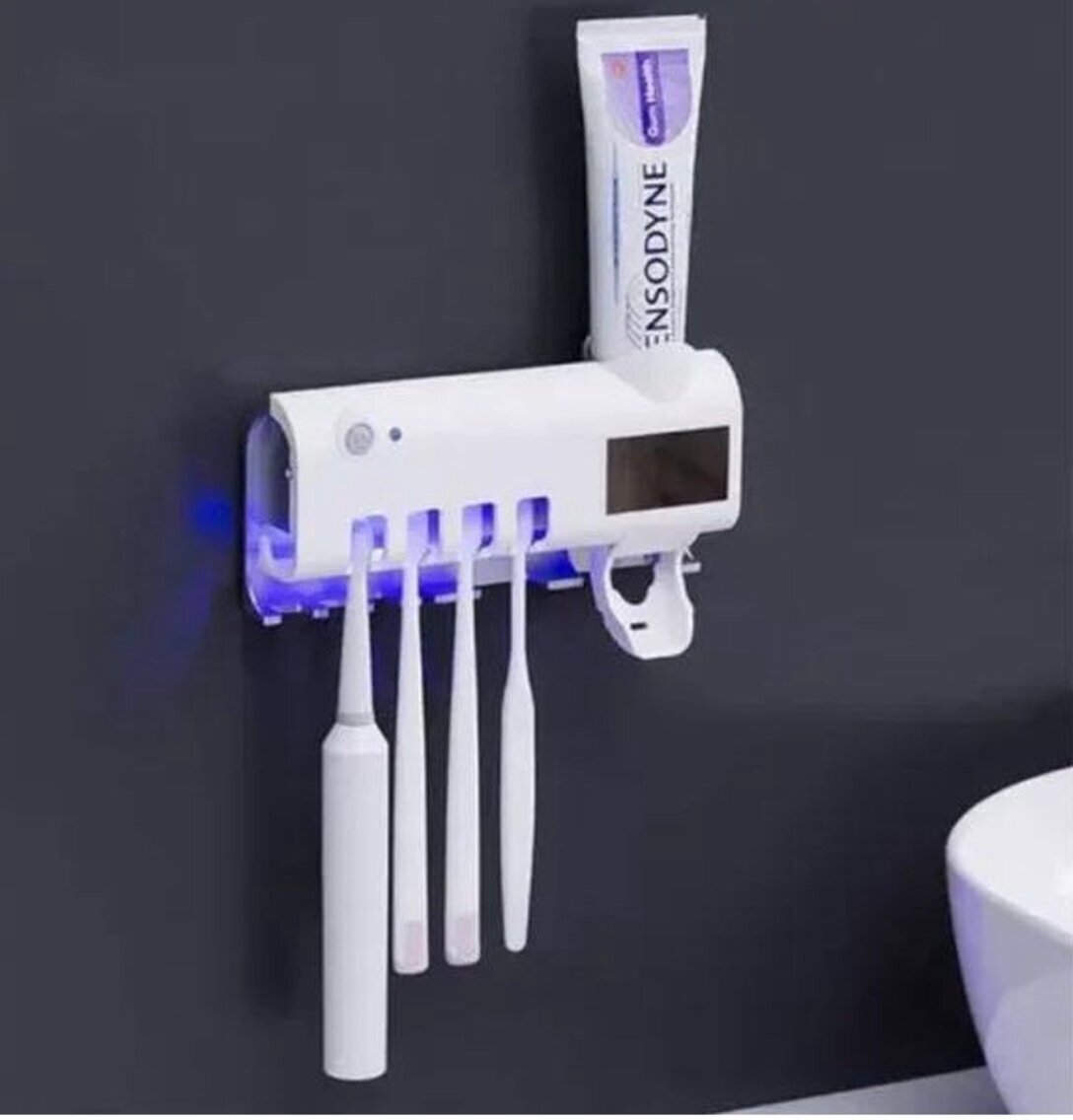 Практичный дозатор-держатель для зубных щеток паст и предметов. С УФ-стерилизатором