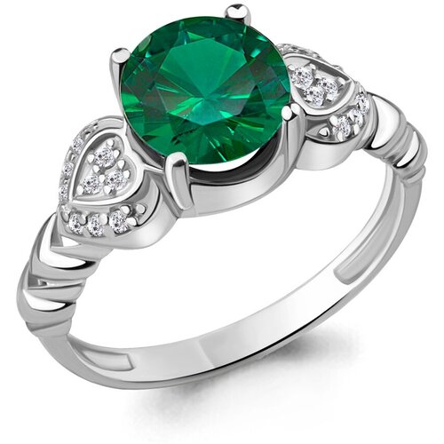 фото Кольцо diamant online, серебро, 925 проба, фианит, изумруд синтетический, размер 18