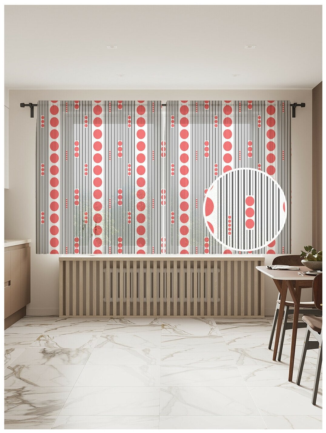 фото Тюль, фототюль короткий JoyArty "Вертикальные бусы" высота 180 см, ширина 145 см (2 полотна) на шторной ленте, крючки в комплекте