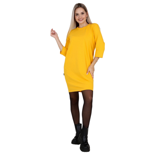 фото Платье elena tex, повседневное, свободный силуэт, мини, размер 48, желтый