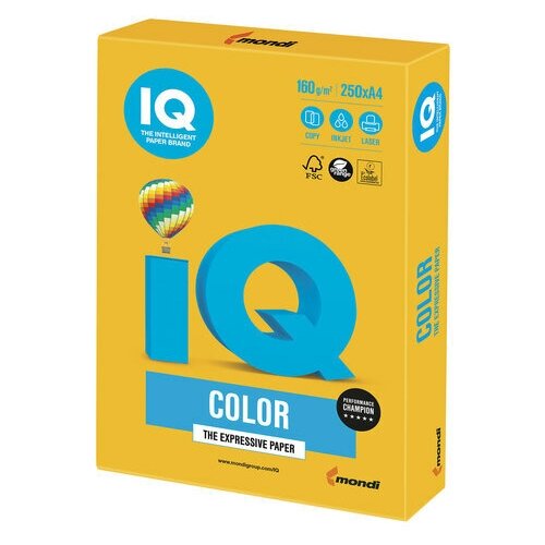 Бумага цветная IQ color А4 160 г/м2 250 л. интенсив солнечно-желтая SY40 1 шт.