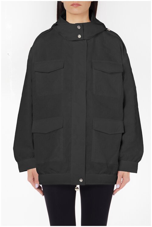 куртка  LIU JO, демисезон/лето, силуэт свободный, капюшон, карманы, размер L, черный
