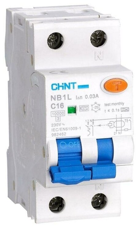 Выключатель автоматический дифференциального тока 1п+N C 16А 30мА тип AC 10кА NB1L (36мм) (R) | код.203107 | CHINT (3шт. в упак.)
