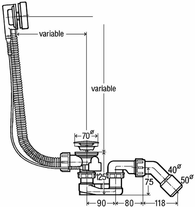 Сифон Viega Simplex 285357 для стандартной ванны 40/50x540мм, пластик/хром