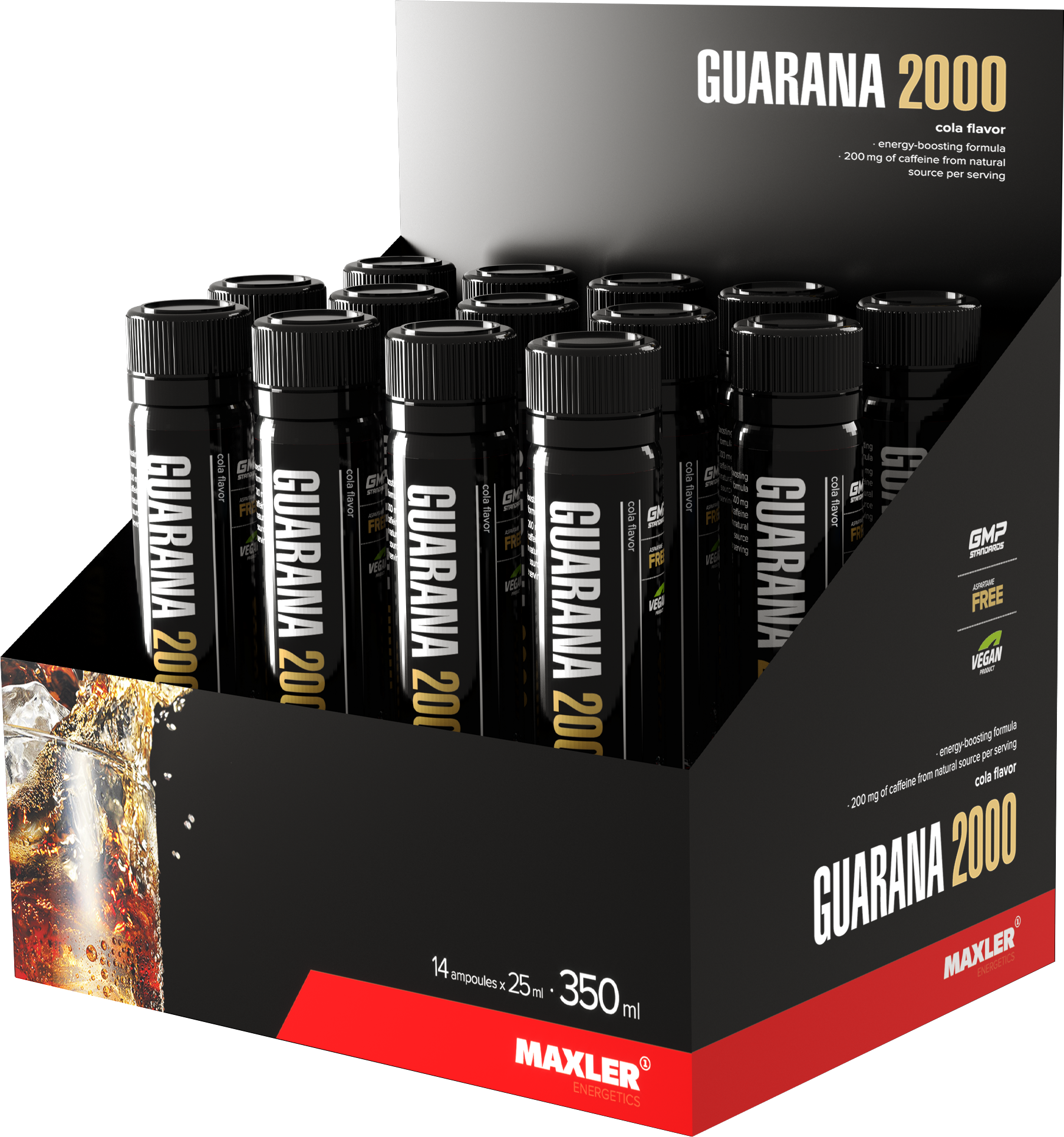 Энергетик Maxler Guarana 2000 ( Гуарана 2000 ), 14 ампул по 25 мл. - Кола