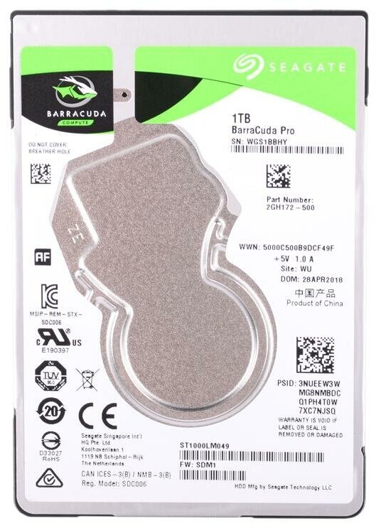 Жесткий диск SEAGATE Barracuda Pro , 1Тб, HDD, SATA III, 2.5" - фото №5