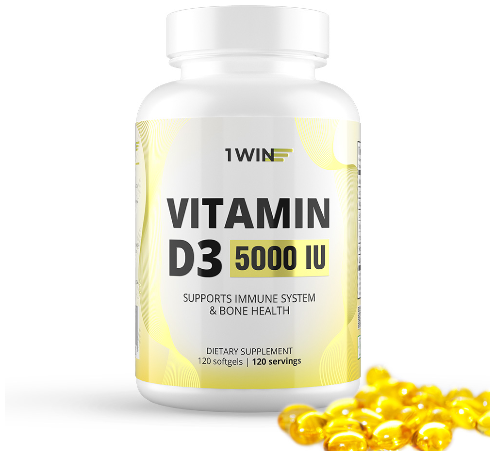 Витамин D3 5000 ME 1WIN, Д, D3, д3 холекальциферол, для женщин и мужчин, 120 капсул