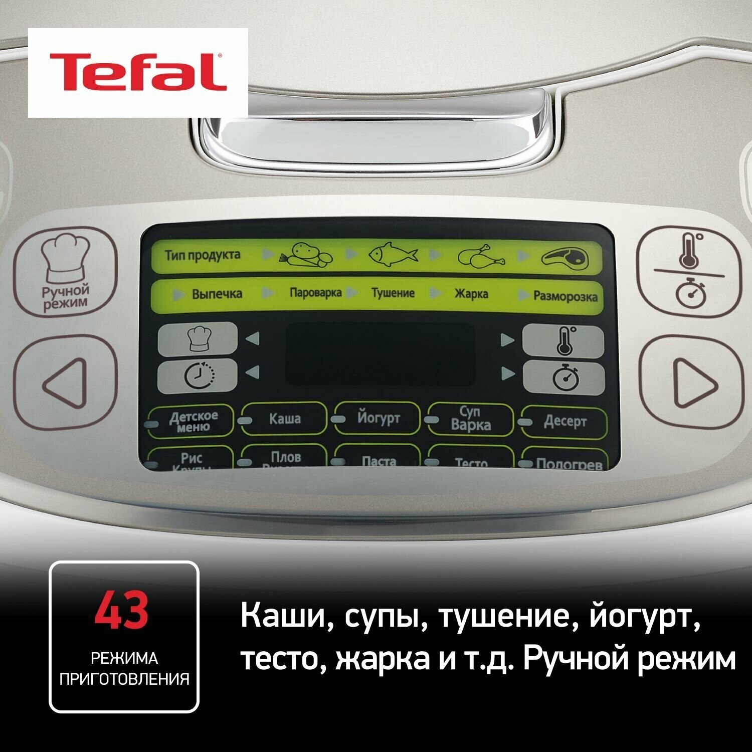 Мультиварка со сферической чашей Tefal RK816E32, 750 Вт, 43 программы, ручной режим, таймер, серебристый