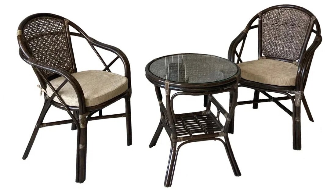 Стол с плетеной столешницей из натурального ротанга Петани, цвет темно-коричневый - фотография № 2